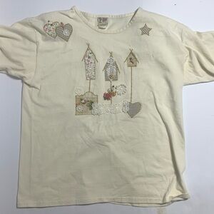 Vintage Cactus California Top Womens L Cream Bird House Embellished